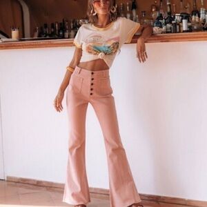 Spell Pink High-Rise Flare Jeans